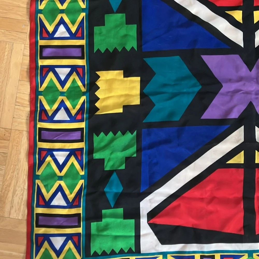 Vintage silk Oscar de la Renta Studio colorblock mod op art 80s 90s square scarf